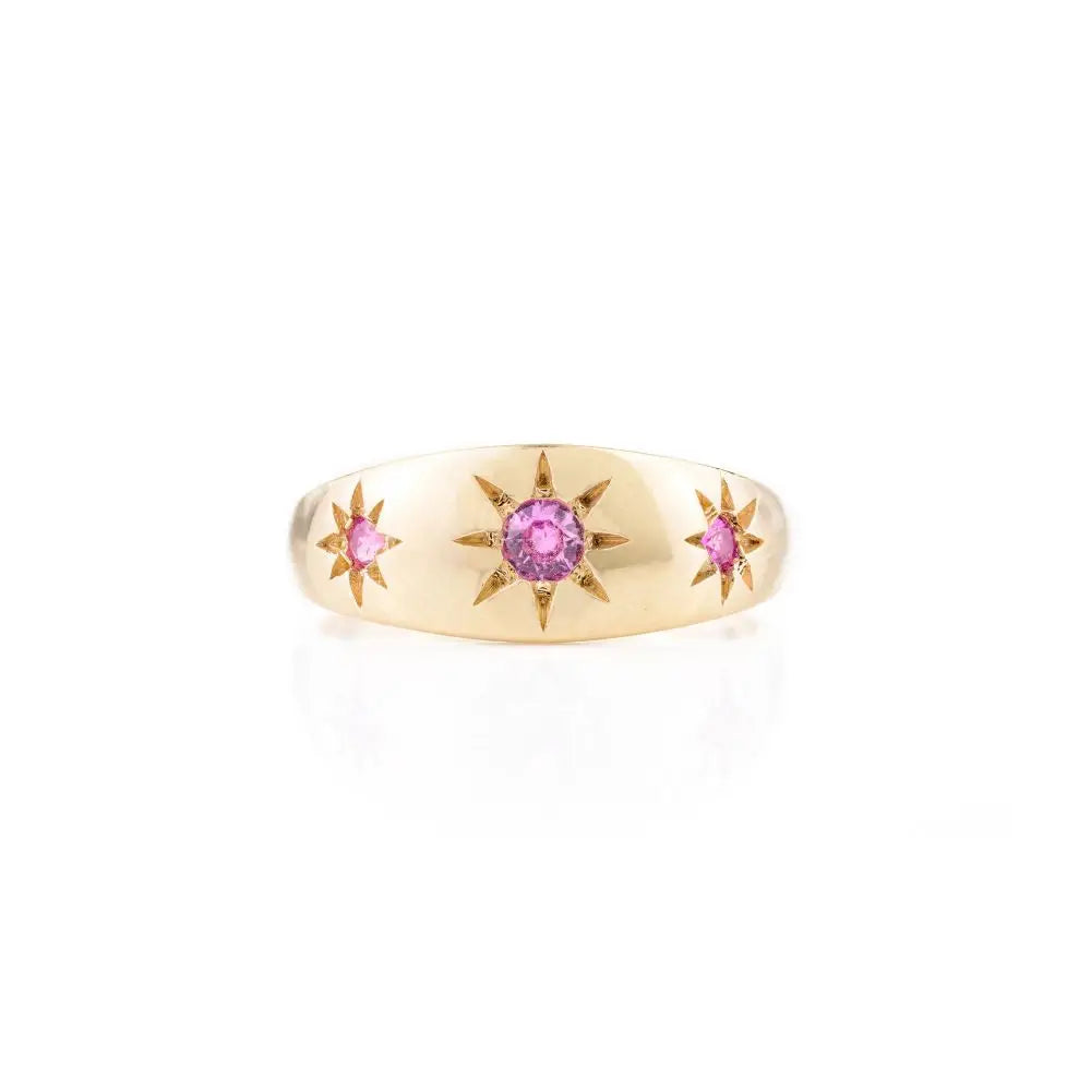 Unique Design 100% Natural Pink Sapphire & 14k Solid Yellow Gold Dome Ring