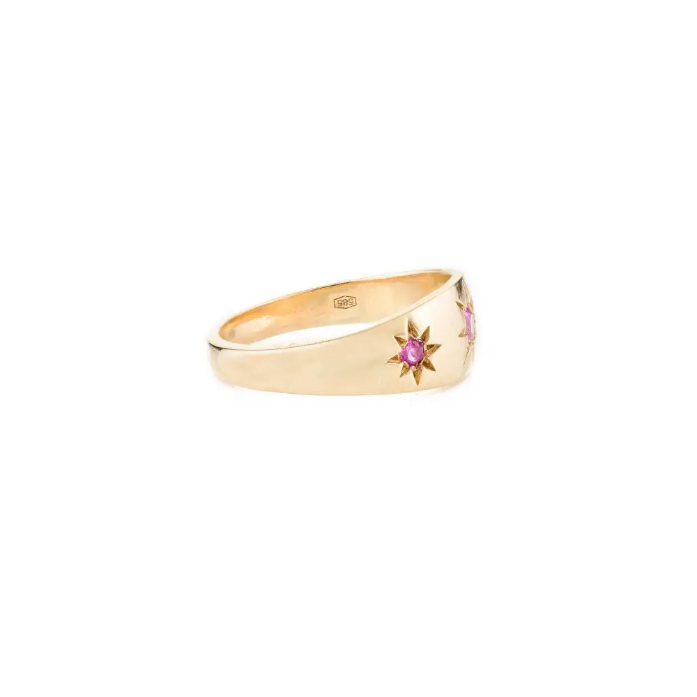 Unique Design 100% Natural Pink Sapphire & 14k Solid Yellow Gold Dome Ring