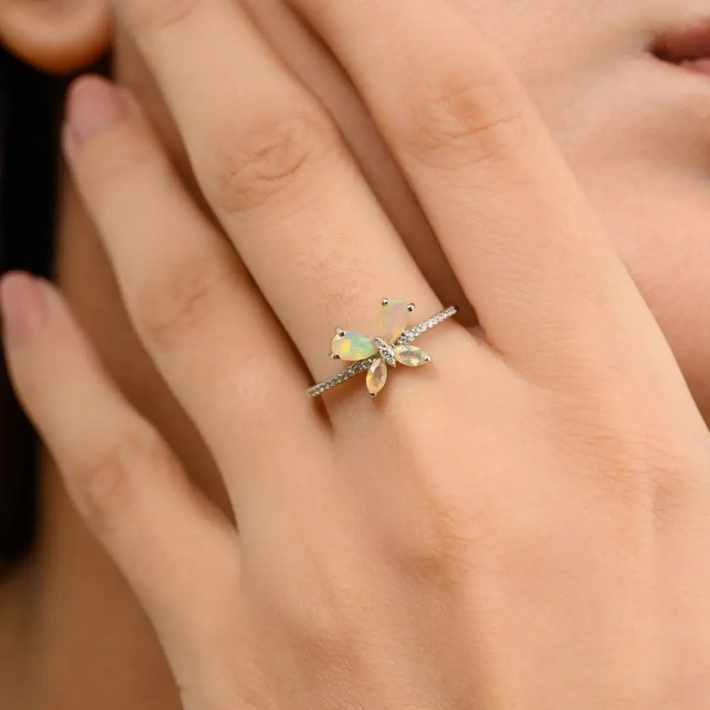 Best Quality Opal & Diamond Butterfly Engagement Ring in 14k Gold