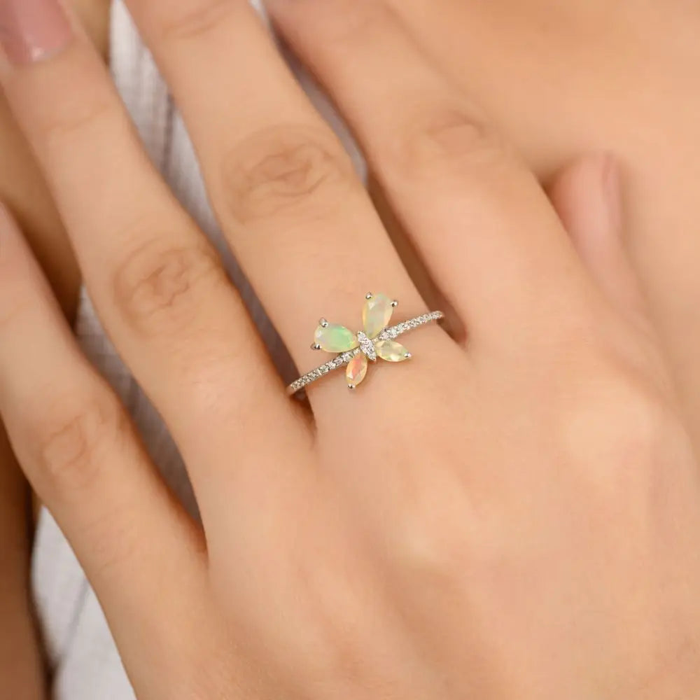 Best Quality Opal & Diamond Butterfly Engagement Ring in 14k Gold
