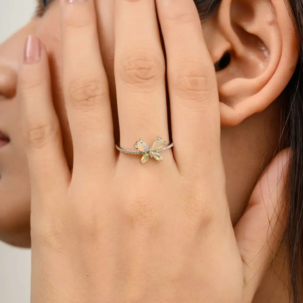 Best Quality Opal & Diamond Butterfly Engagement Ring in 14k Gold