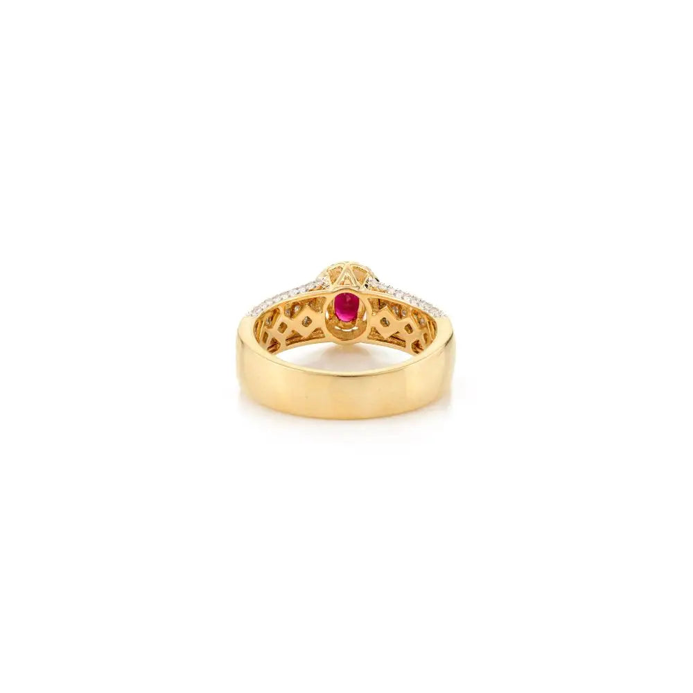 Natural Oval Cut Ruby and Diamond Cocktail Ring For Women Jewelry 18k Real Gold