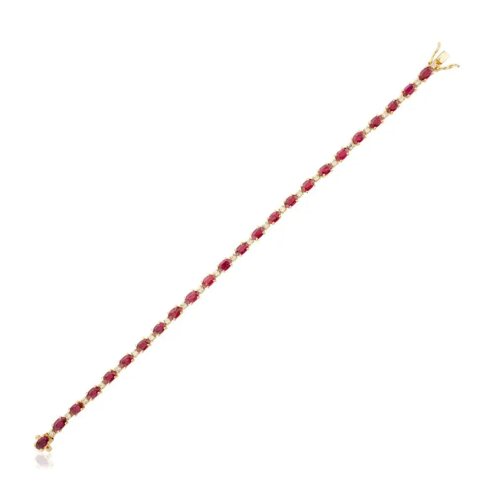 Gold jewelry in 18k Real Yellow Gold With Natural Ruby & Diamond Tennis Bracelet
