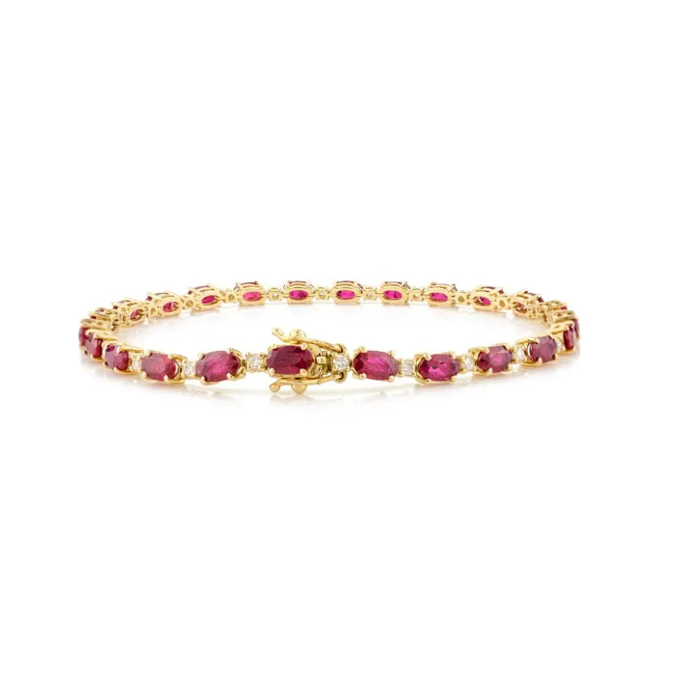 Gold jewelry in 18k Real Yellow Gold With Natural Ruby & Diamond Tennis Bracelet