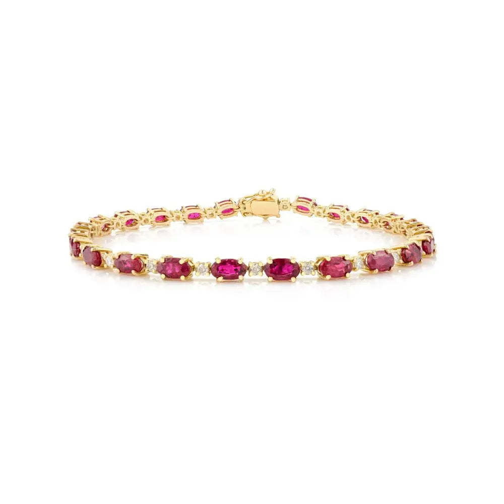 Gold jewelry in 18k Real Yellow Gold With Natural Ruby & Diamond Tennis Bracelet