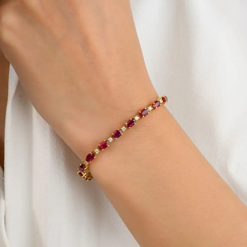 Gold jewelry in 18k Real Yellow Gold With Natural Ruby & Diamond Tennis Bracelet
