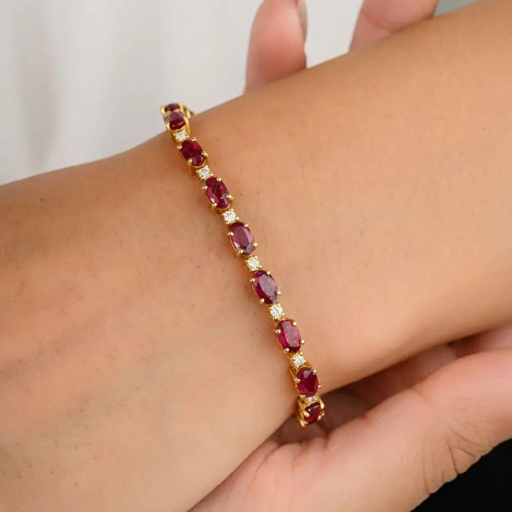 Gold jewelry in 18k Real Yellow Gold With Natural Ruby & Diamond Tennis Bracelet