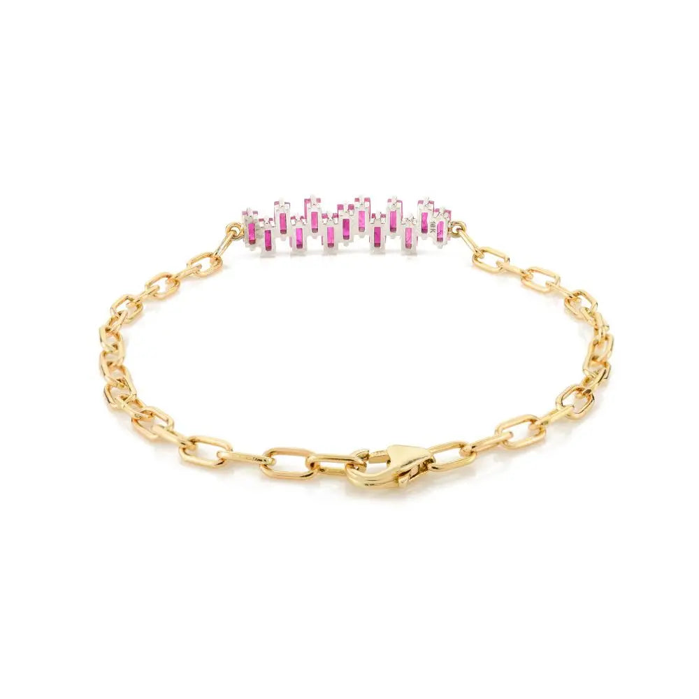 High Quality Natural Baguette Cut Ruby Charm Bracelet in 18k Solid Yellow Gold