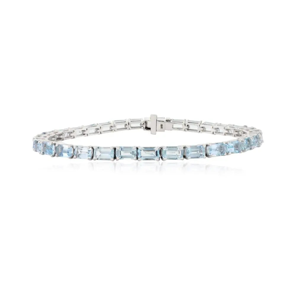 Latest Design Natural Aquamarine & Diamond With 18k White Gold Tennis Bracelet