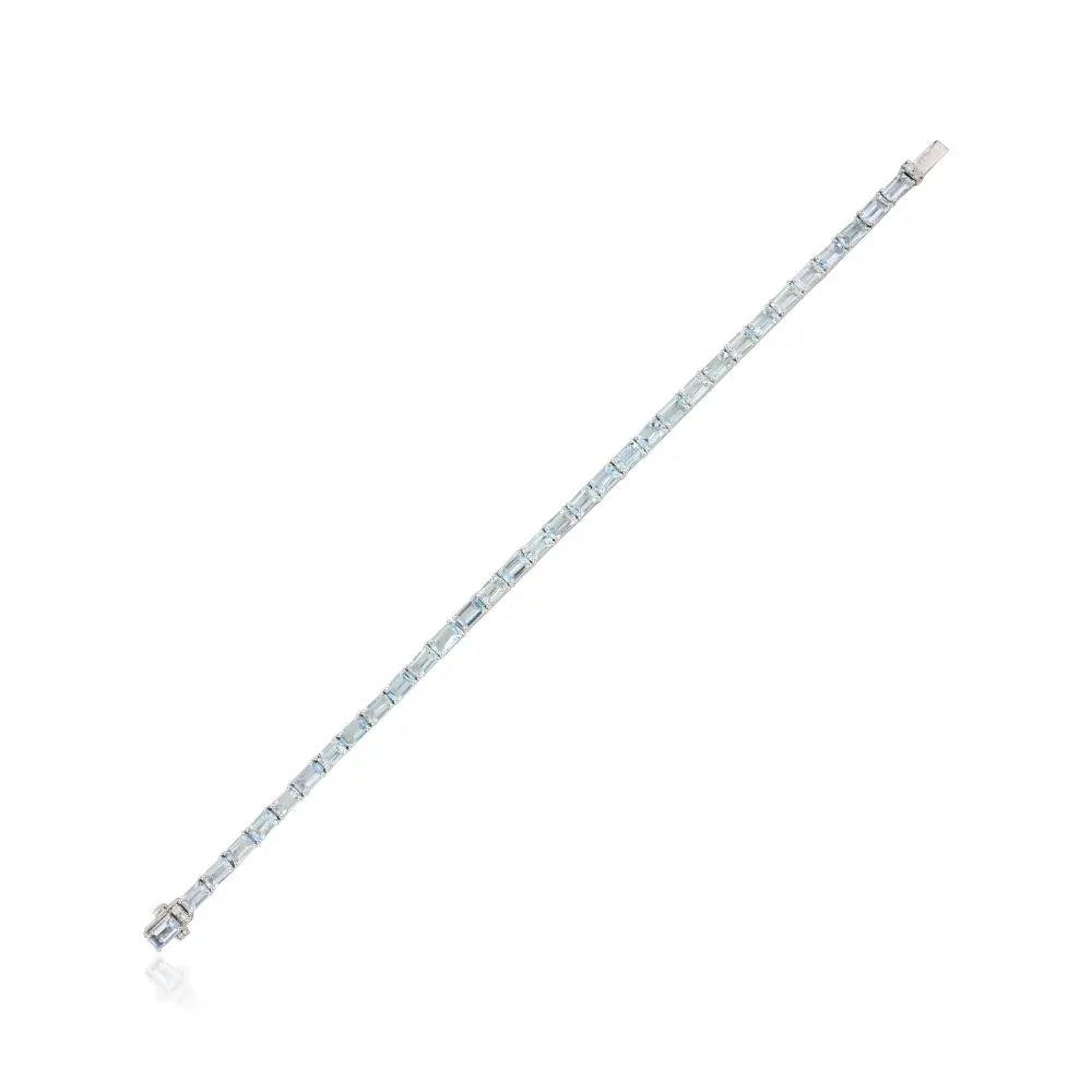 Latest Design Natural Aquamarine & Diamond With 18k White Gold Tennis Bracelet