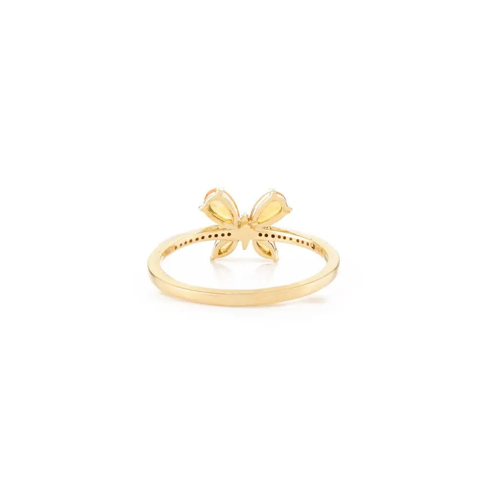 Designer Best Quality 18K Yellow Gold With Natural Citrine & Diamond Dainty Butterfly Ring