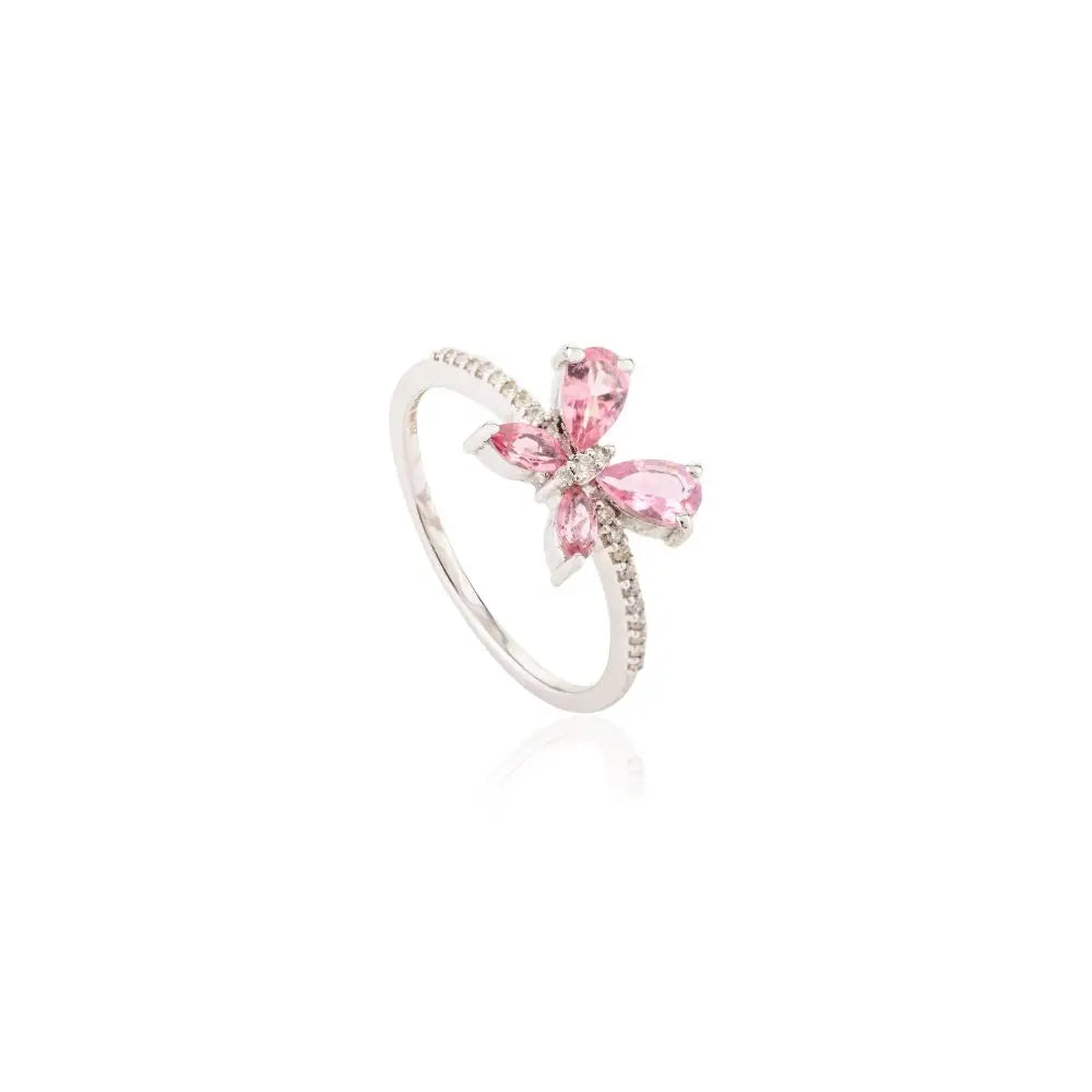 Classic Design Natural Tourmaline & Diamond Butterfly Promise Ring in 18k White Gold