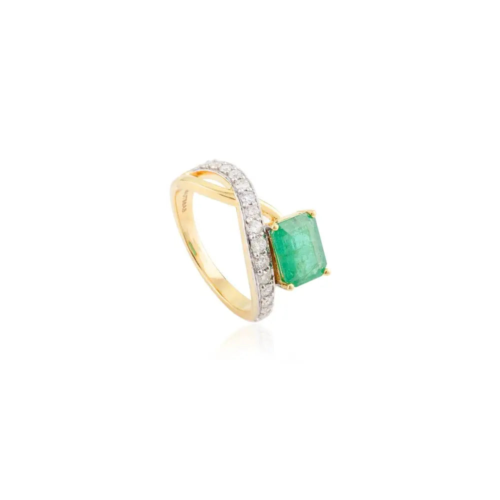 Top Quality Elegant Natural Octagon Cut Emerald & Diamond Wedding Ring for Women
