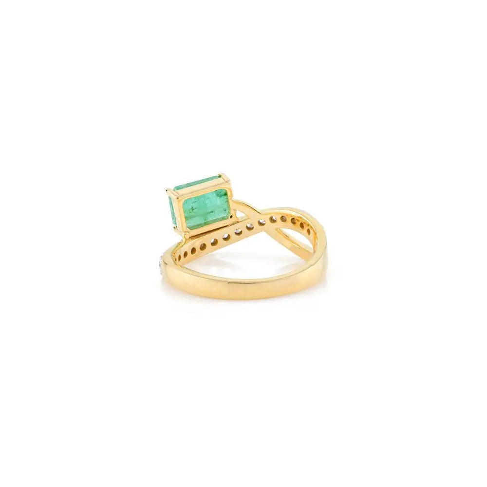 Top Quality Elegant Natural Octagon Cut Emerald & Diamond Wedding Ring for Women