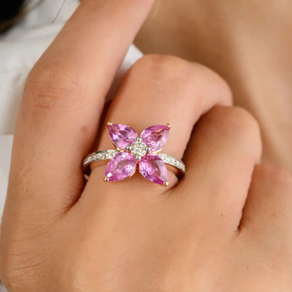 Buy Floral Ring in Natural Pink Sapphire & Diamond With 14k Rose Gold
