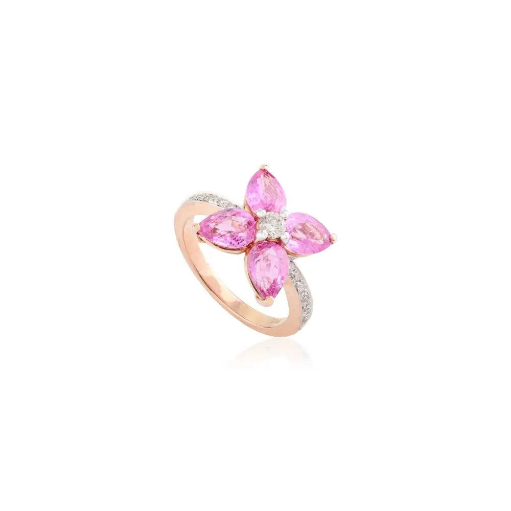 Buy Floral Ring in Natural Pink Sapphire & Diamond With 14k Rose Gold
