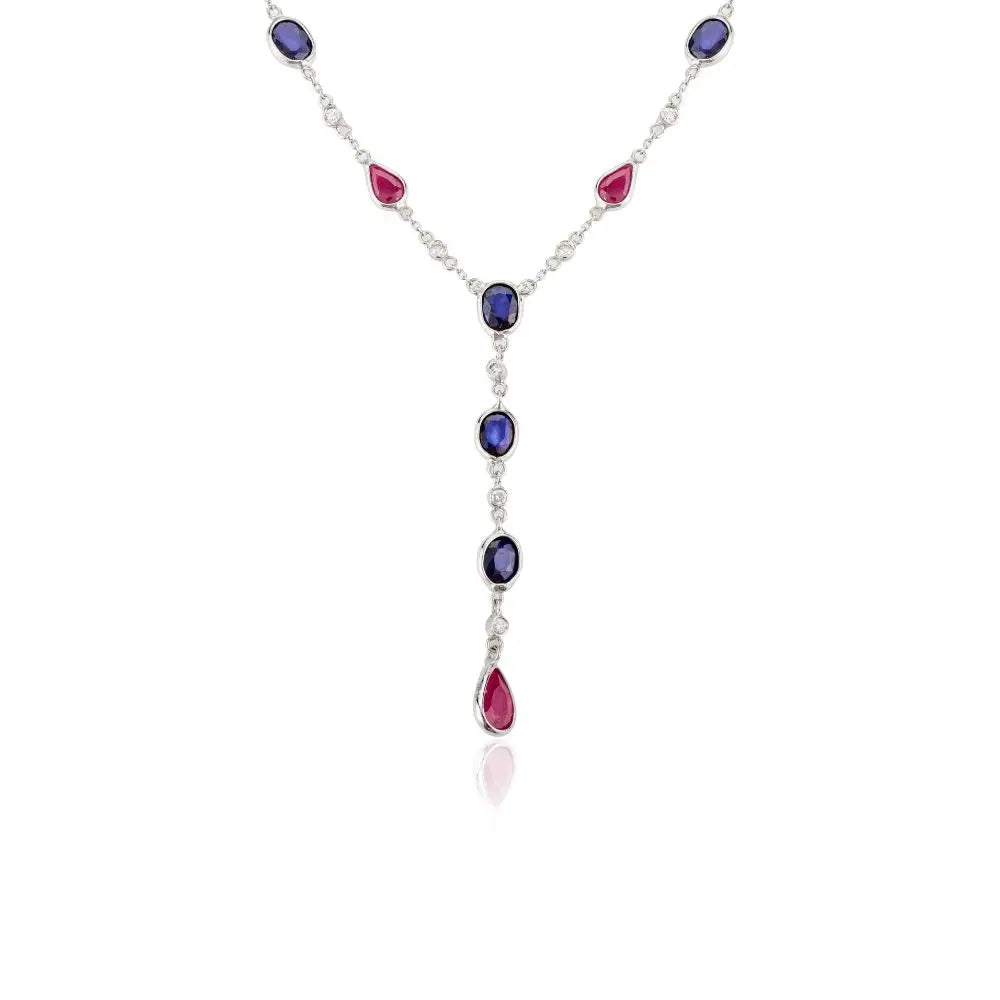 Modern Natural Multi Gemstone & Diamond Y Chain Necklace