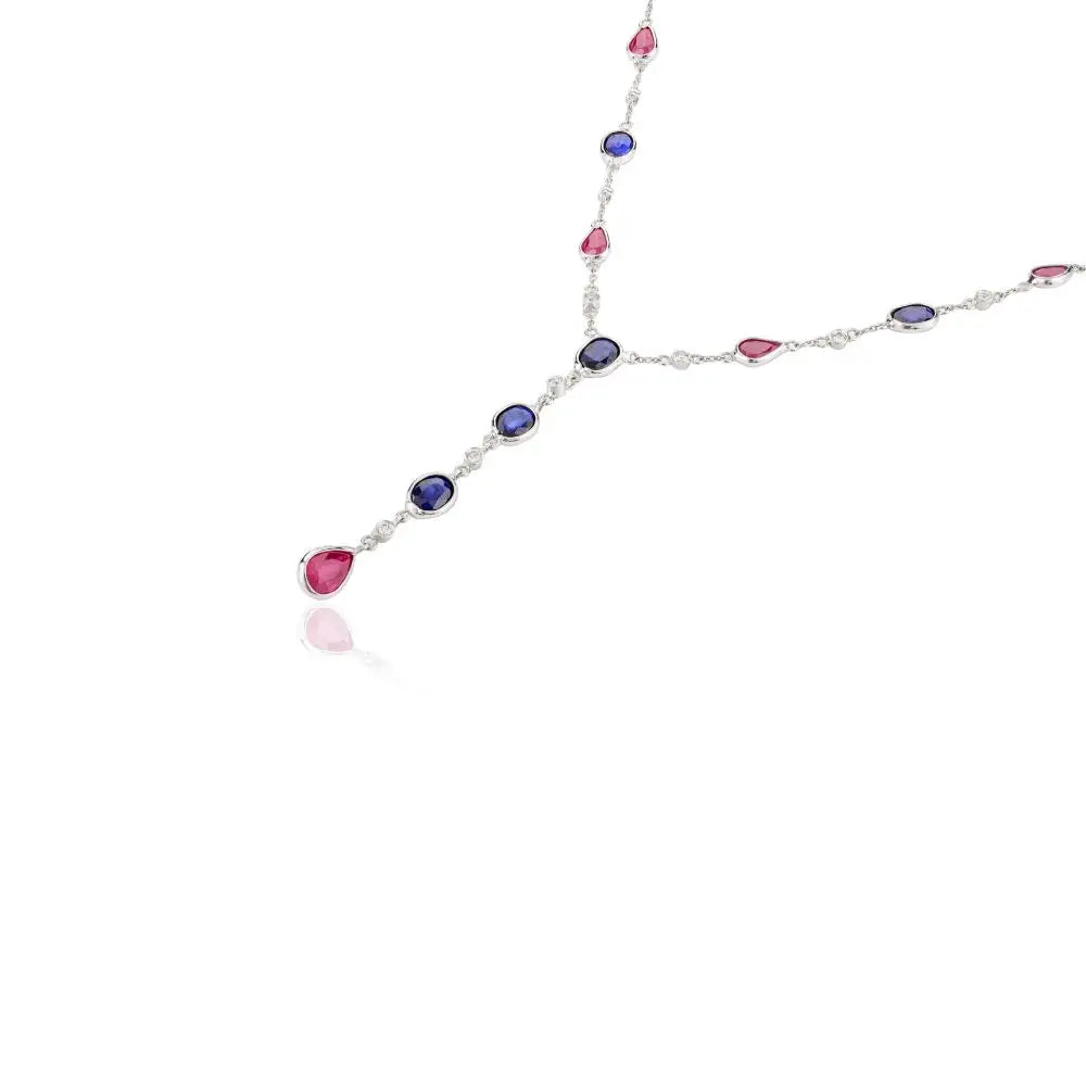Modern Natural Multi Gemstone & Diamond Y Chain Necklace