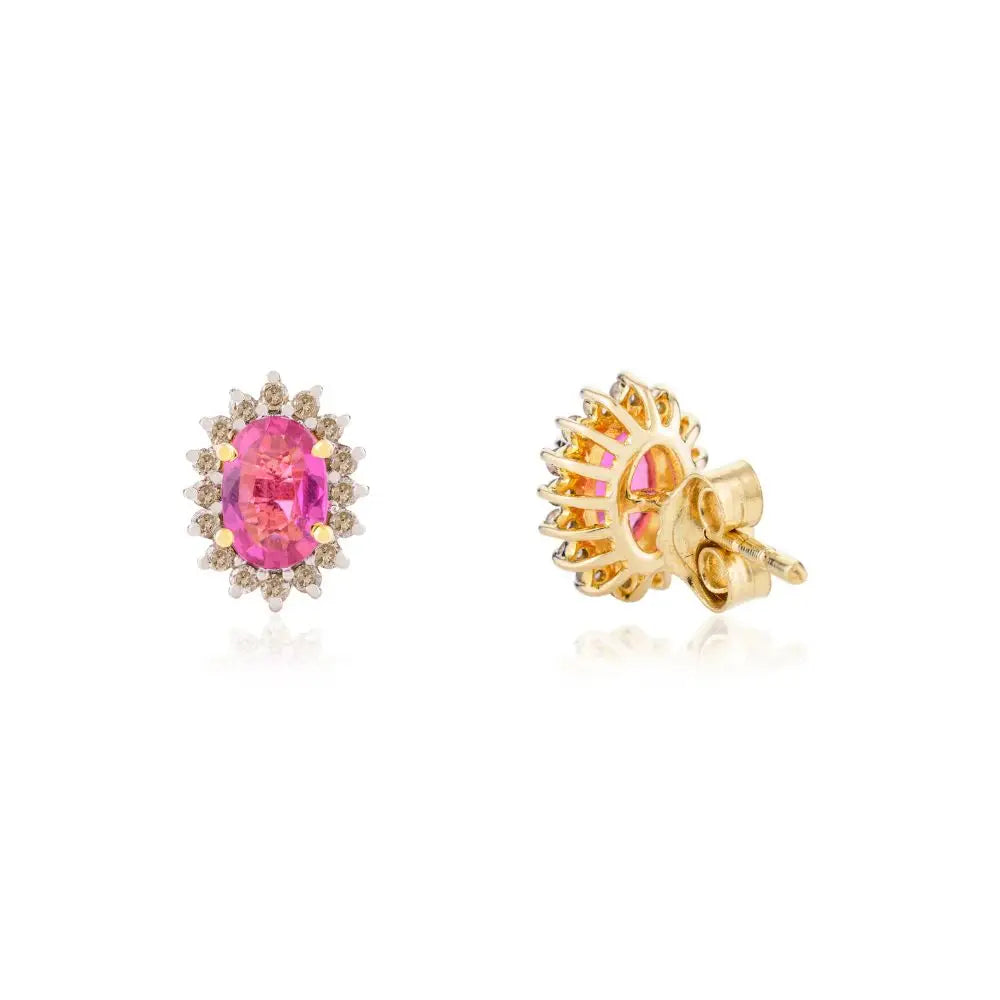 Best Quality 14k Solid Yellow Gold Ruby & Diamond Stud Earrings