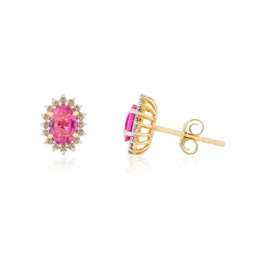 Best Quality 14k Solid Yellow Gold Ruby & Diamond Stud Earrings