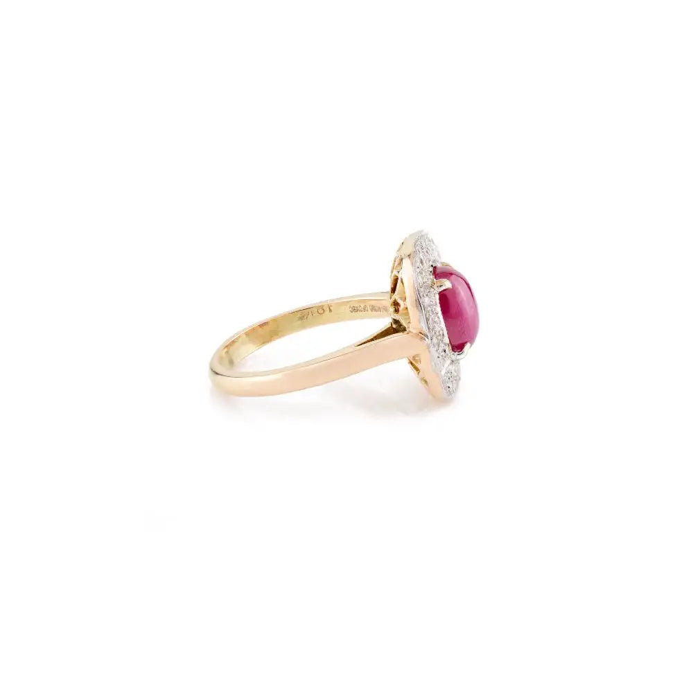 Natural Oval Cut Ruby & Diamond Cocktail Ring in 14k Solid Yellow Gold