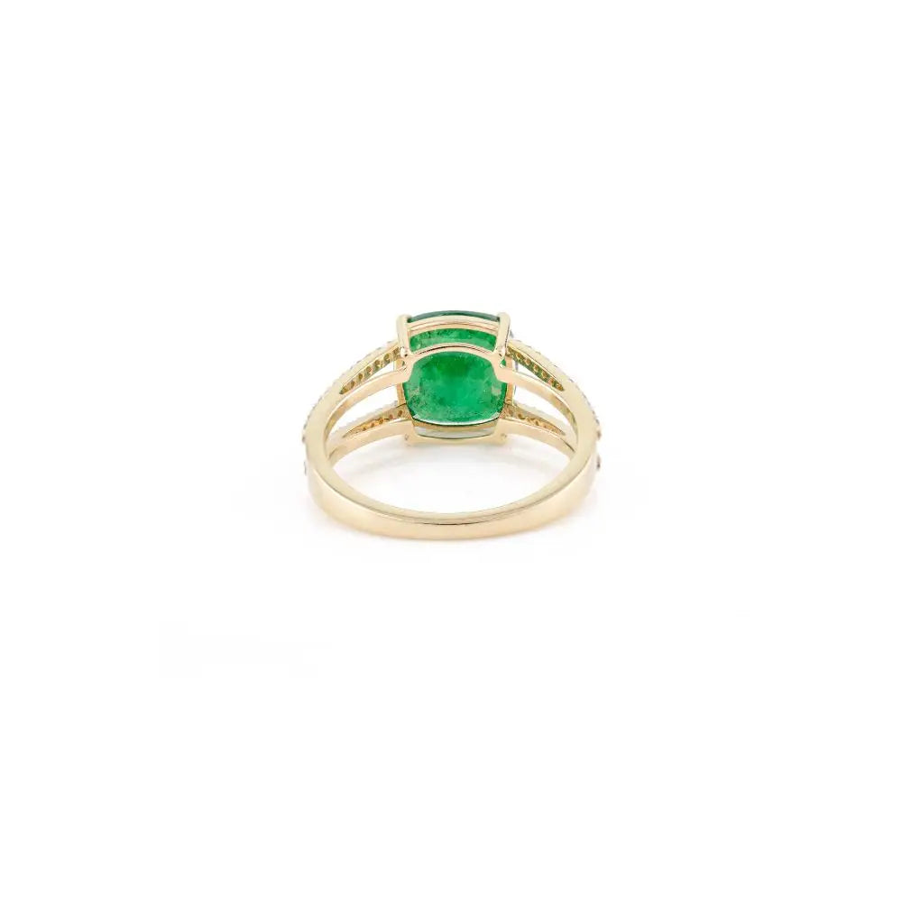 Natural Cushion Cut Natural Emerald & Diamond Engagement Ring