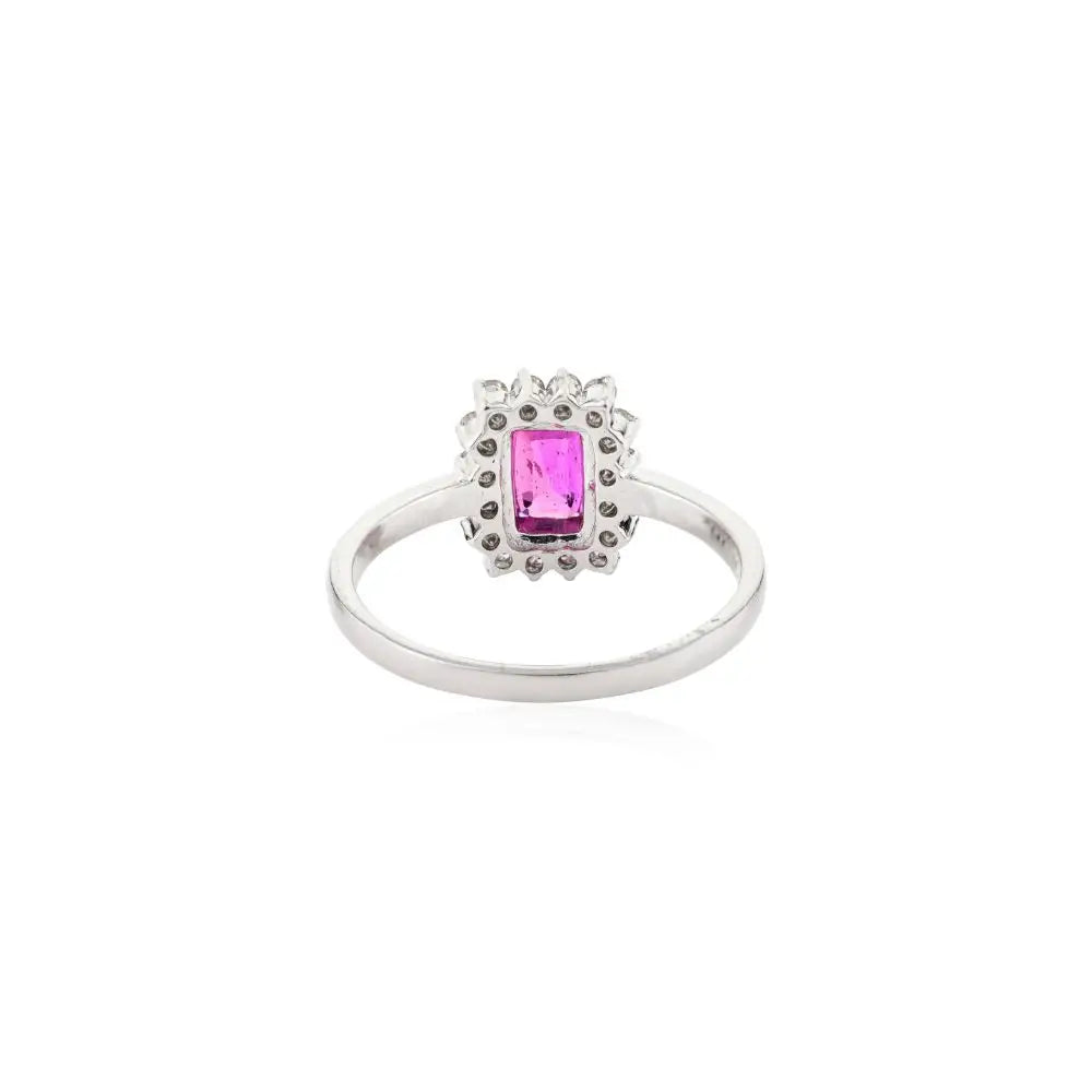 Octagon Cut Ruby & Diamond Engagement Ring in 14k Solid White Gold