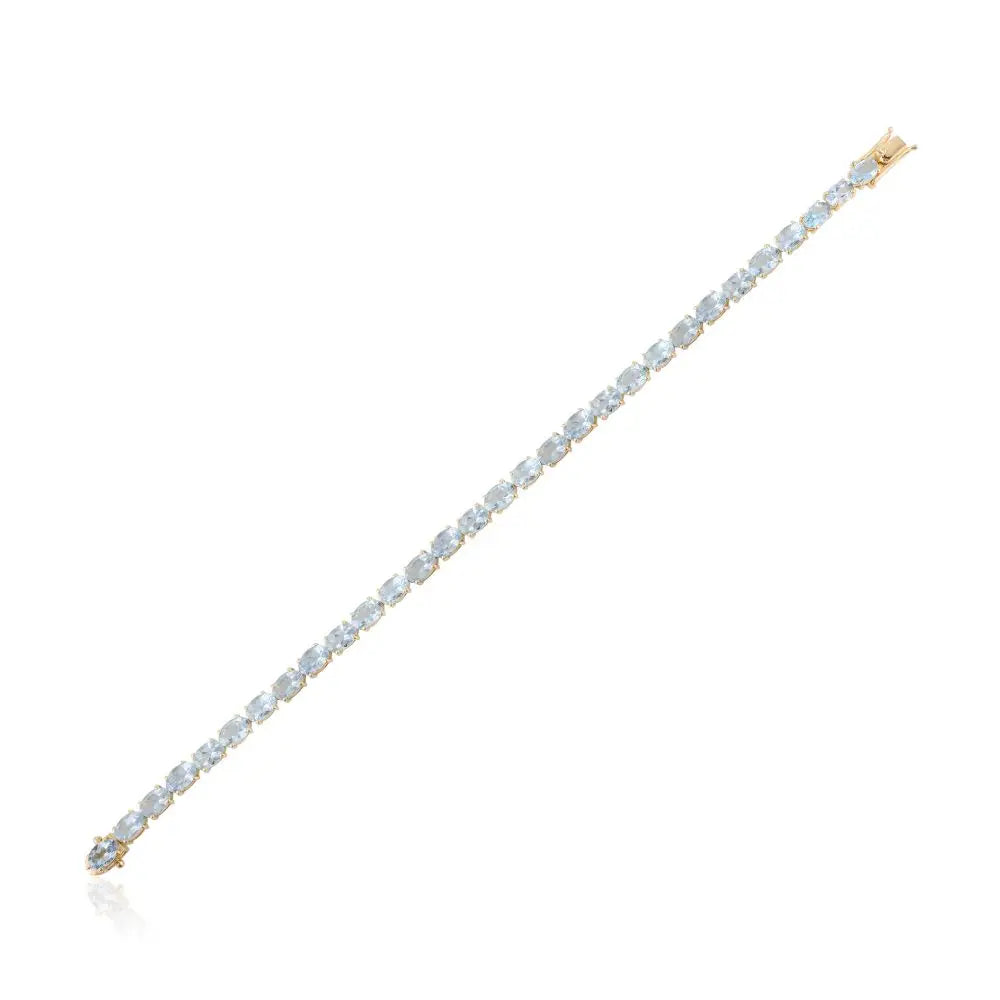 High Quality Oval Cut Aquamarine Tennis Bracelet in 18k Solid Yellow Gold