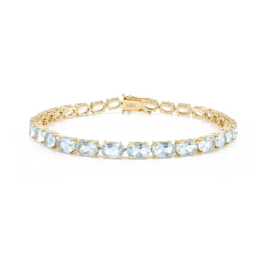 High Quality Oval Cut Aquamarine Tennis Bracelet in 18k Solid Yellow Gold