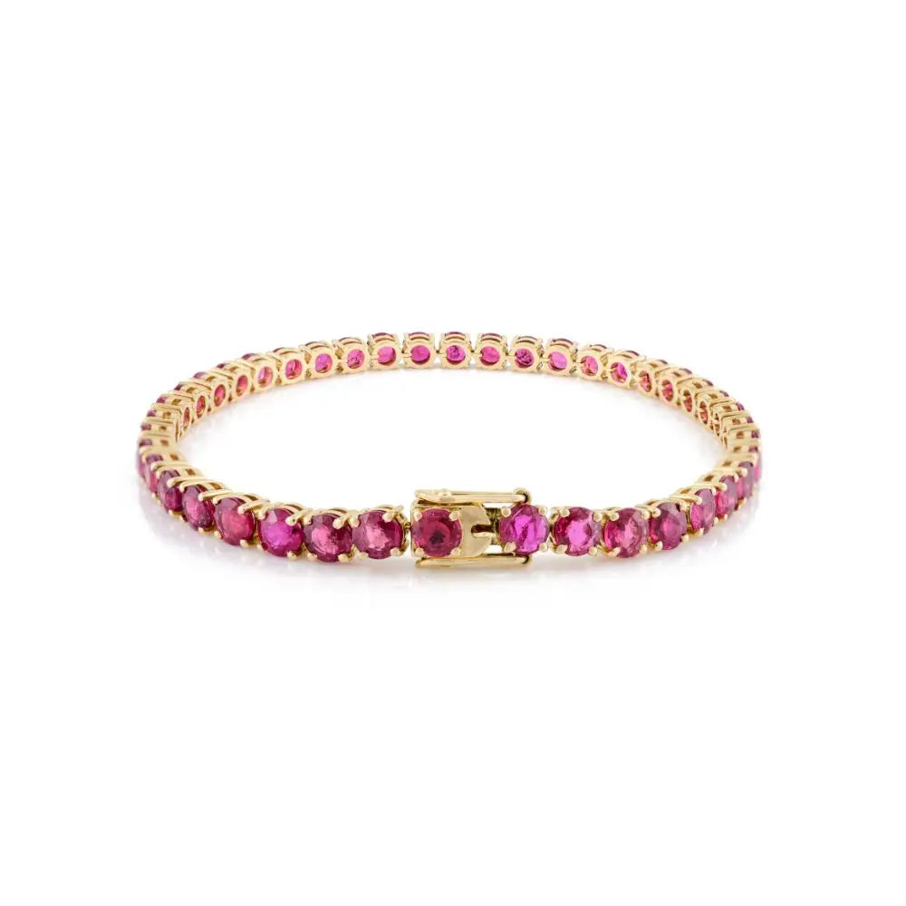 Classic Design Round Cut Ruby & 18k Solid Yellow Gold Tennis Bracelet