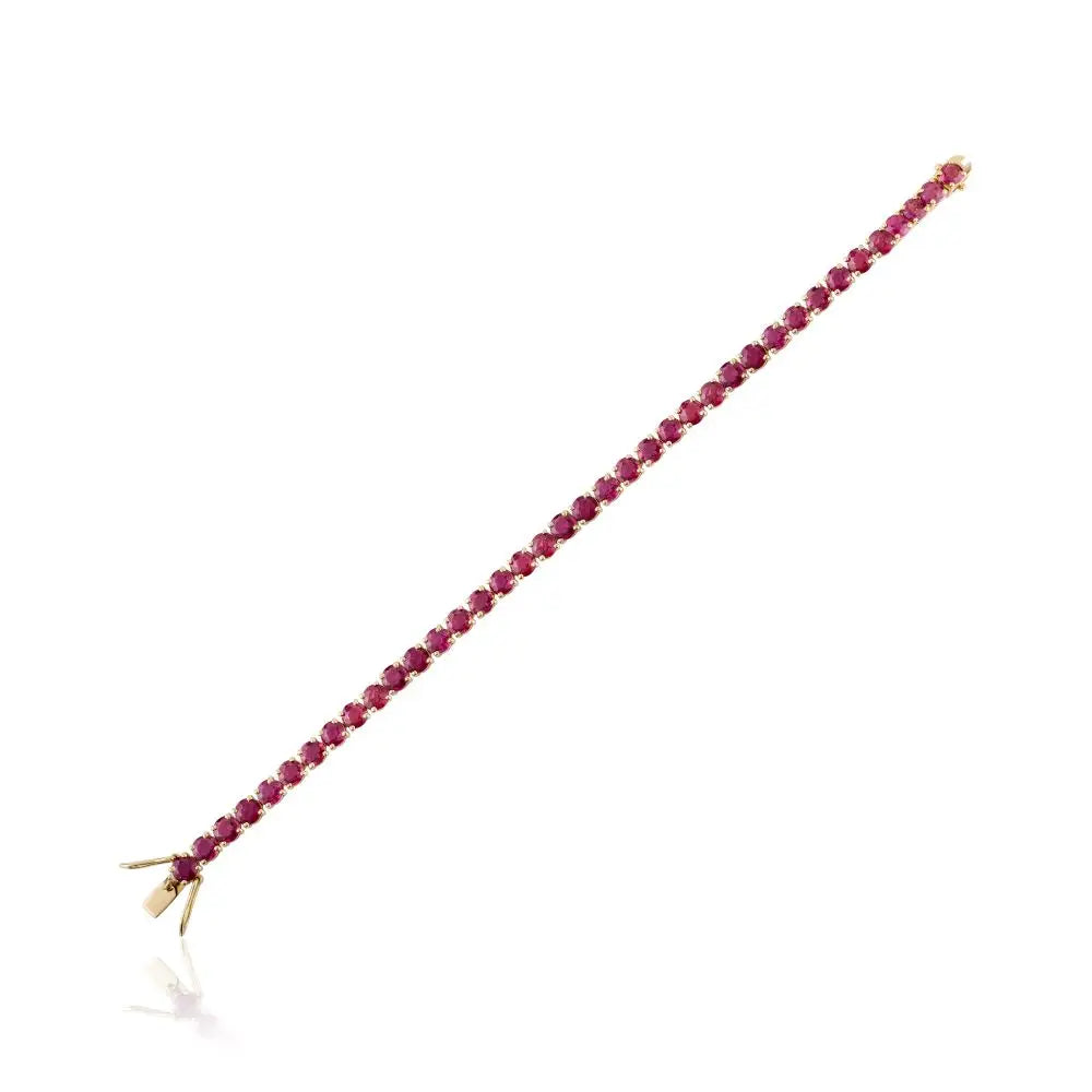 Classic Design Round Cut Ruby & 18k Solid Yellow Gold Tennis Bracelet