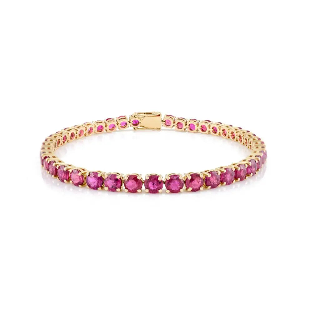 Classic Design Round Cut Ruby & 18k Solid Yellow Gold Tennis Bracelet