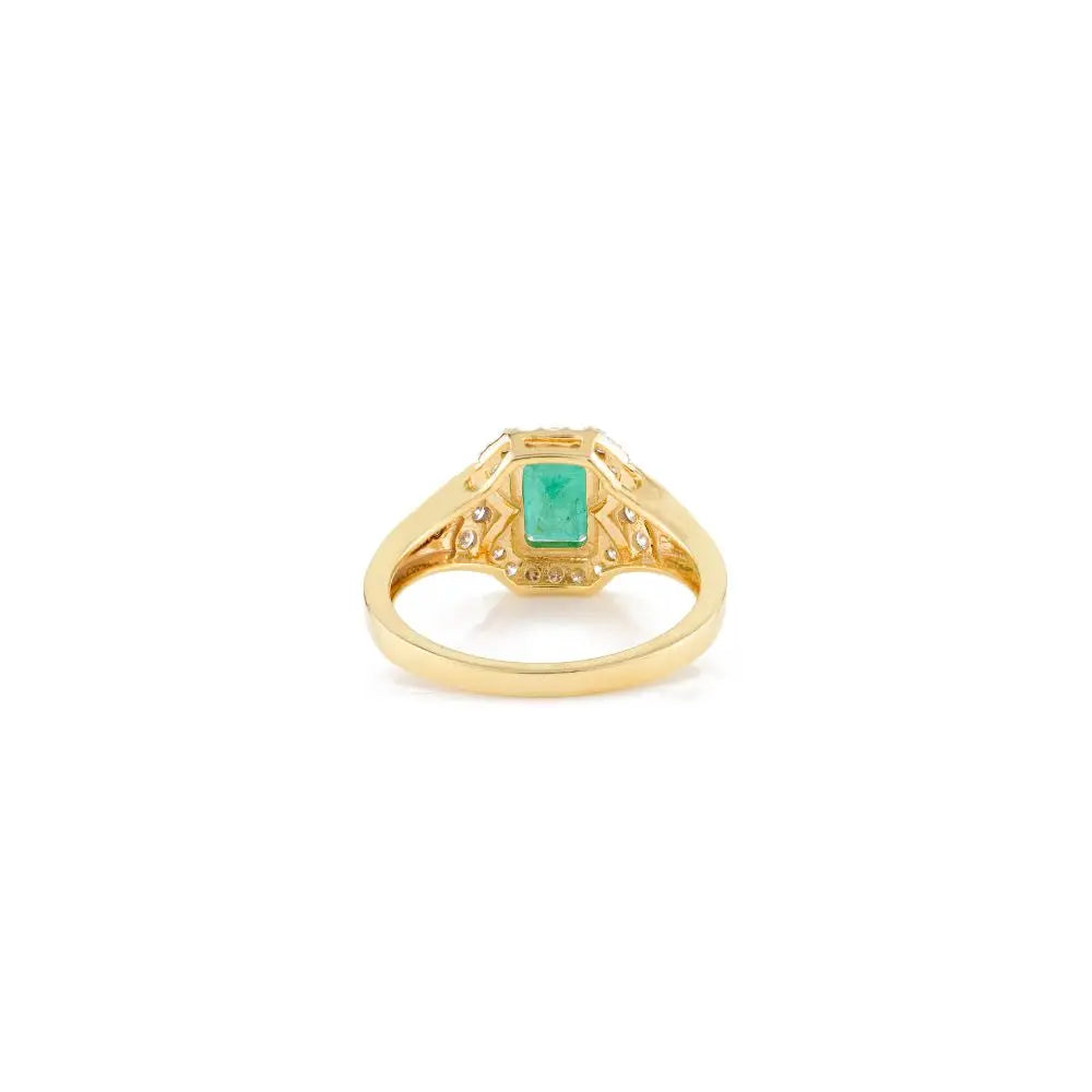 Natural Emerald & Diamond Wedding Ring in 18k Solid Yellow Gold