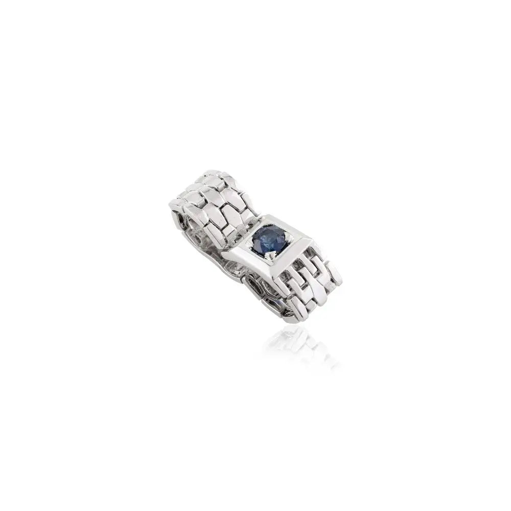 Blue Sapphire & 18k Solid White Gold Everyday Flexible Chain Men's Ring