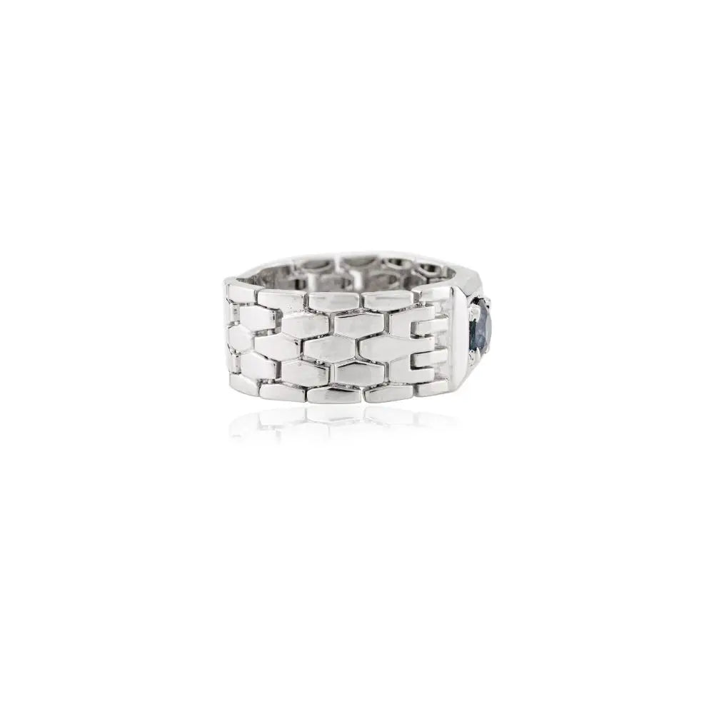 Blue Sapphire & 18k Solid White Gold Everyday Flexible Chain Men's Ring
