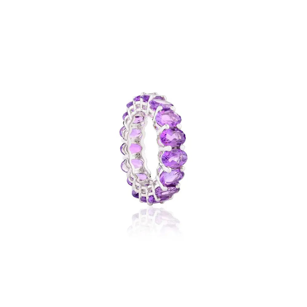 Handmade 14k Solid White Gold Oval Cut Amethyst Full Eternity Band Ring