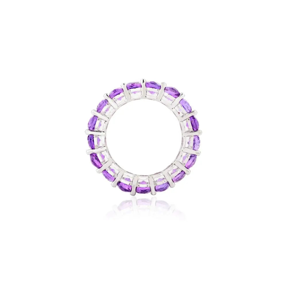 Handmade 14k Solid White Gold Oval Cut Amethyst Full Eternity Band Ring