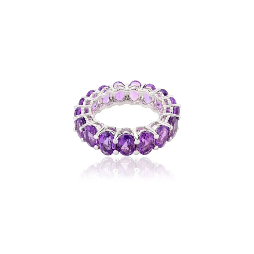 Handmade 14k Solid White Gold Oval Cut Amethyst Full Eternity Band Ring