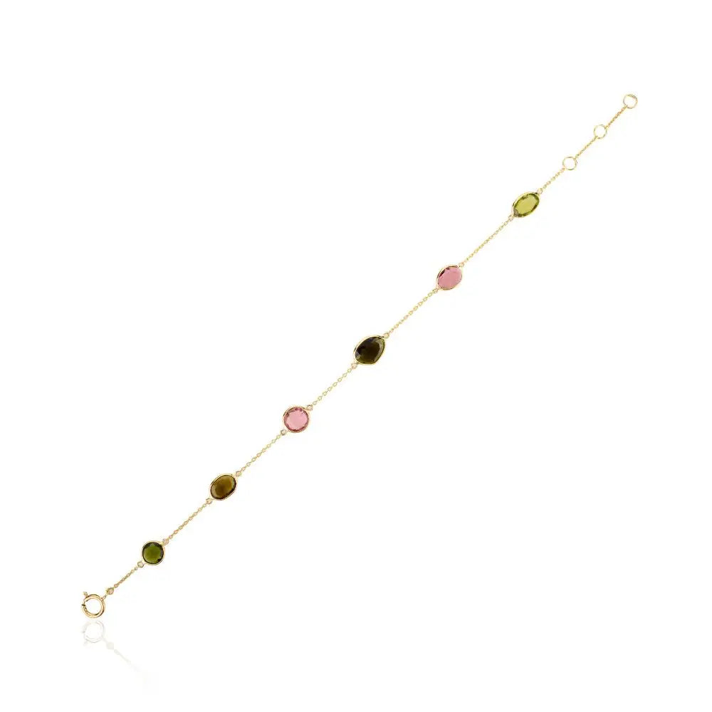 18k Solid Yellow Gold With Natural Tourmaline Everyday Chain Bracelet