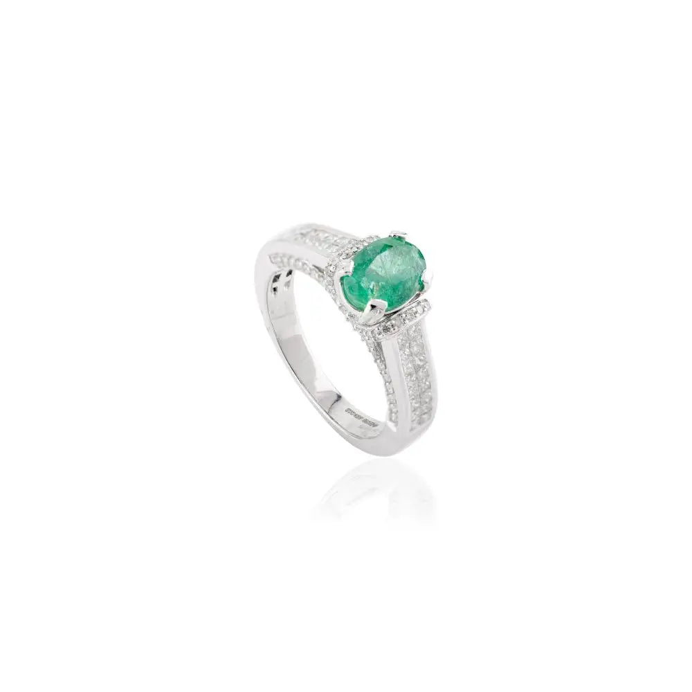 Best Quality Oval Cut Emerald & Diamond Engagement Ring in 18k White Gold