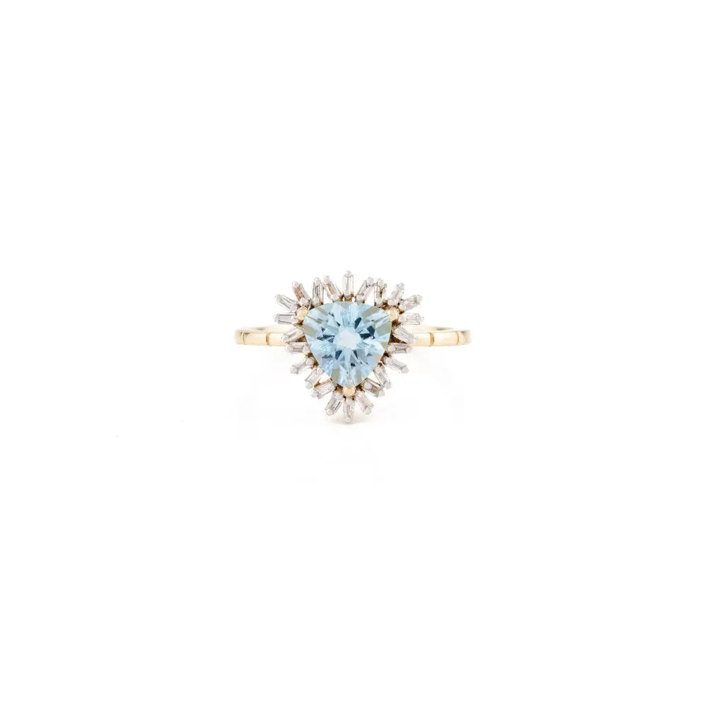 Handmade 18k Yellow Gold Trillion Cut Aquamarine & Diamond Engagement Ring