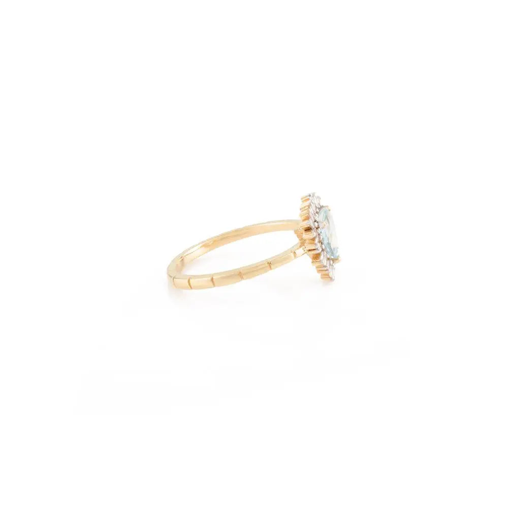 Handmade 18k Yellow Gold Trillion Cut Aquamarine & Diamond Engagement Ring