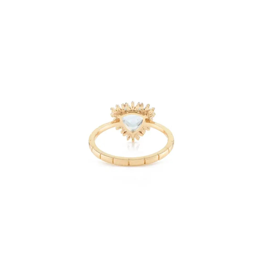 Handmade 18k Yellow Gold Trillion Cut Aquamarine & Diamond Engagement Ring