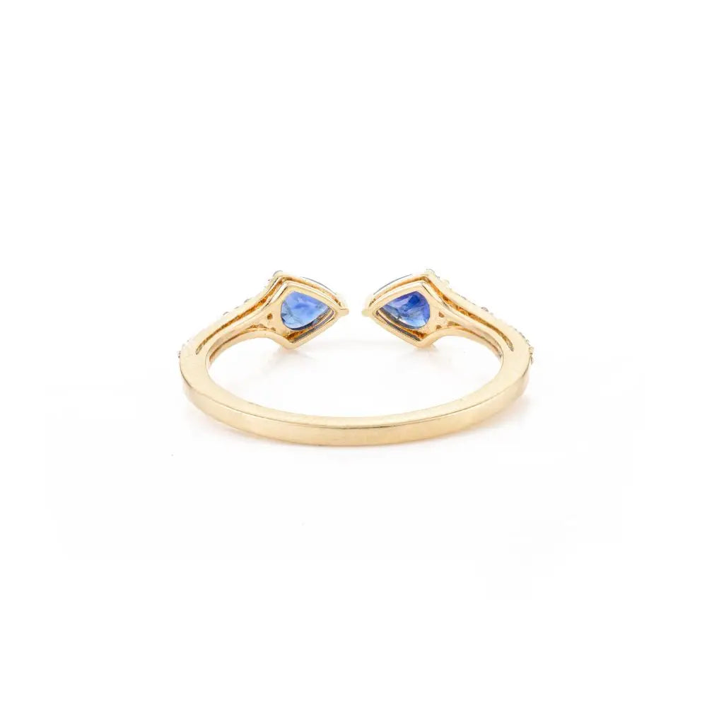 Two Stone Open Stackable Ring in Pear Cut Blue Sapphire & Diamond