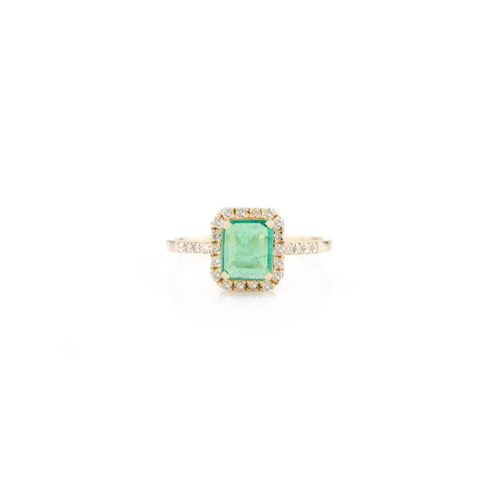 Top Quality 18k Yellow Gold Emerald & Diamond Engagement Ring