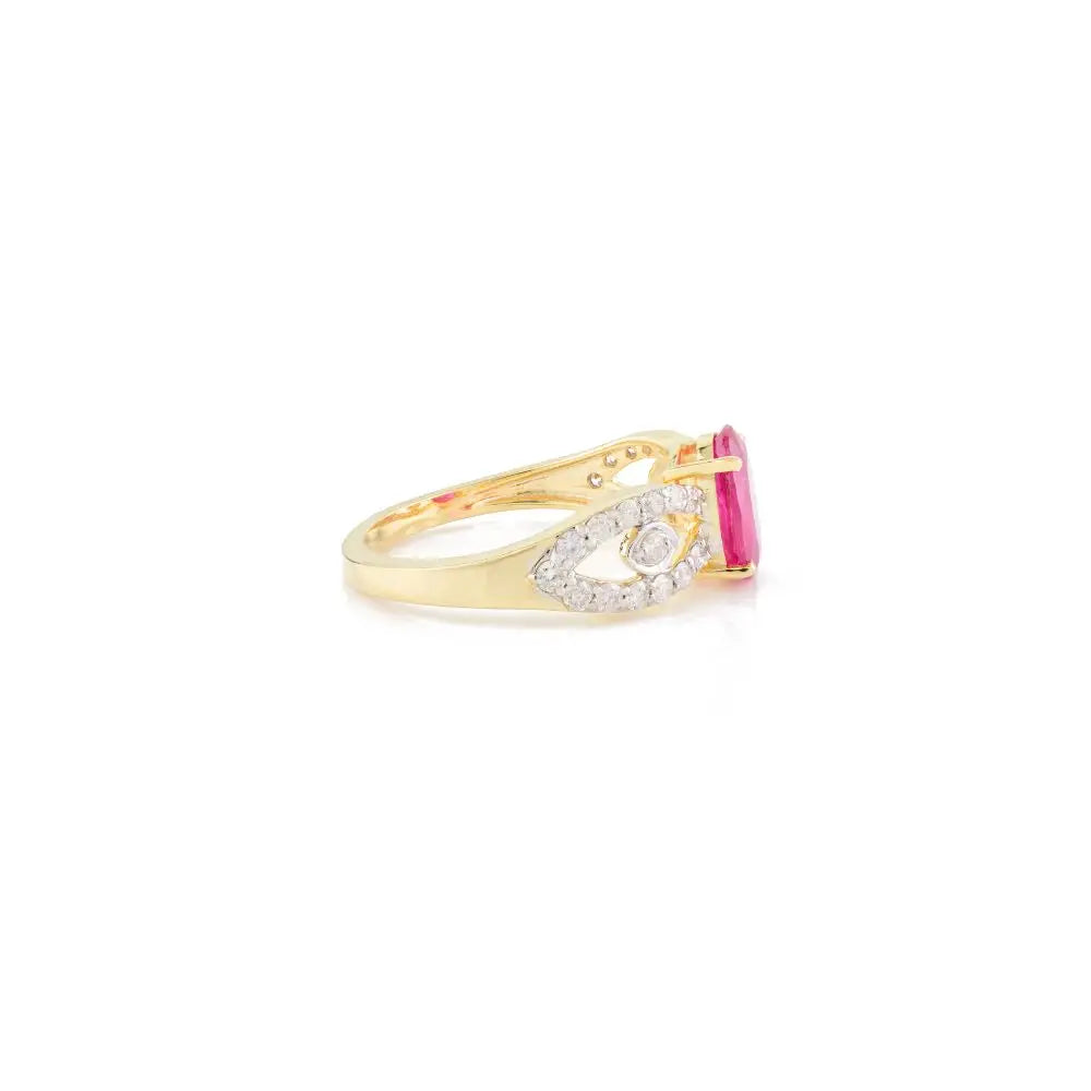 Beautiful Ruby & Diamond Wedding Ring For Her in 14k Solid Yellow Gold