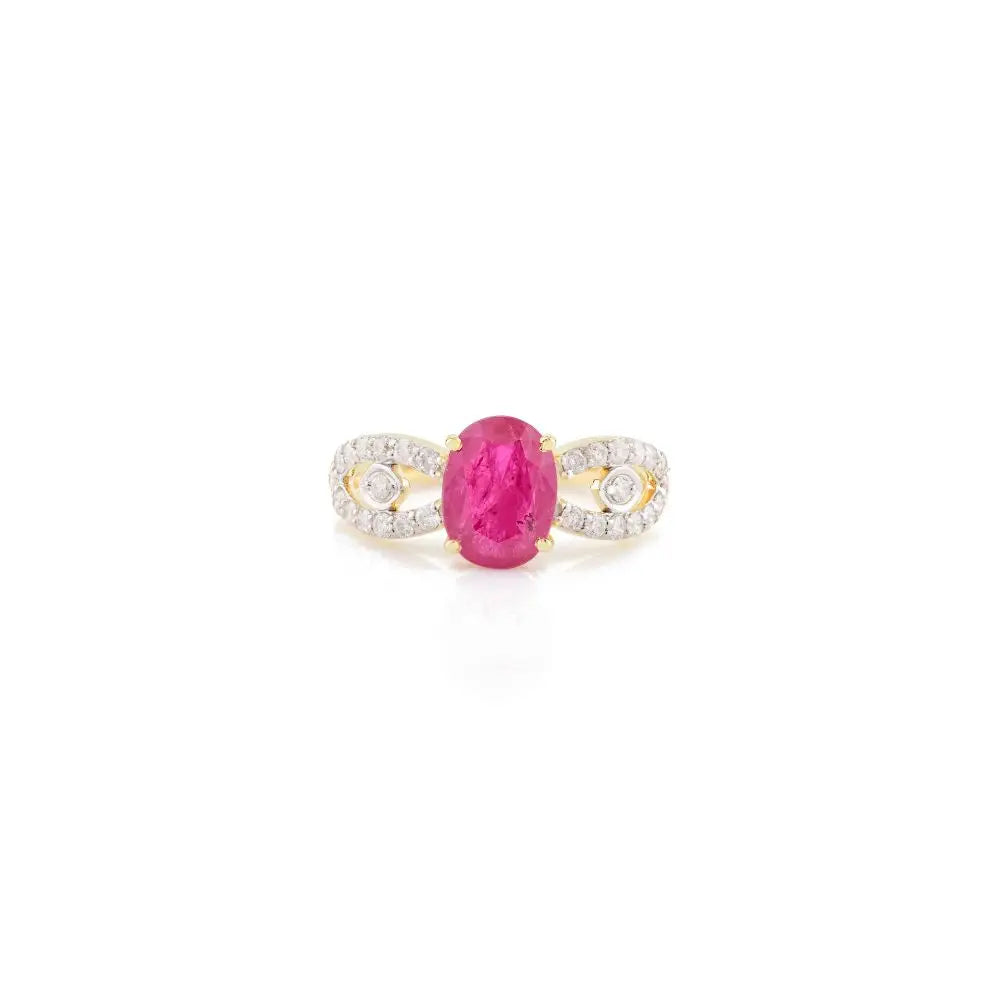 Beautiful Ruby & Diamond Wedding Ring For Her in 14k Solid Yellow Gold