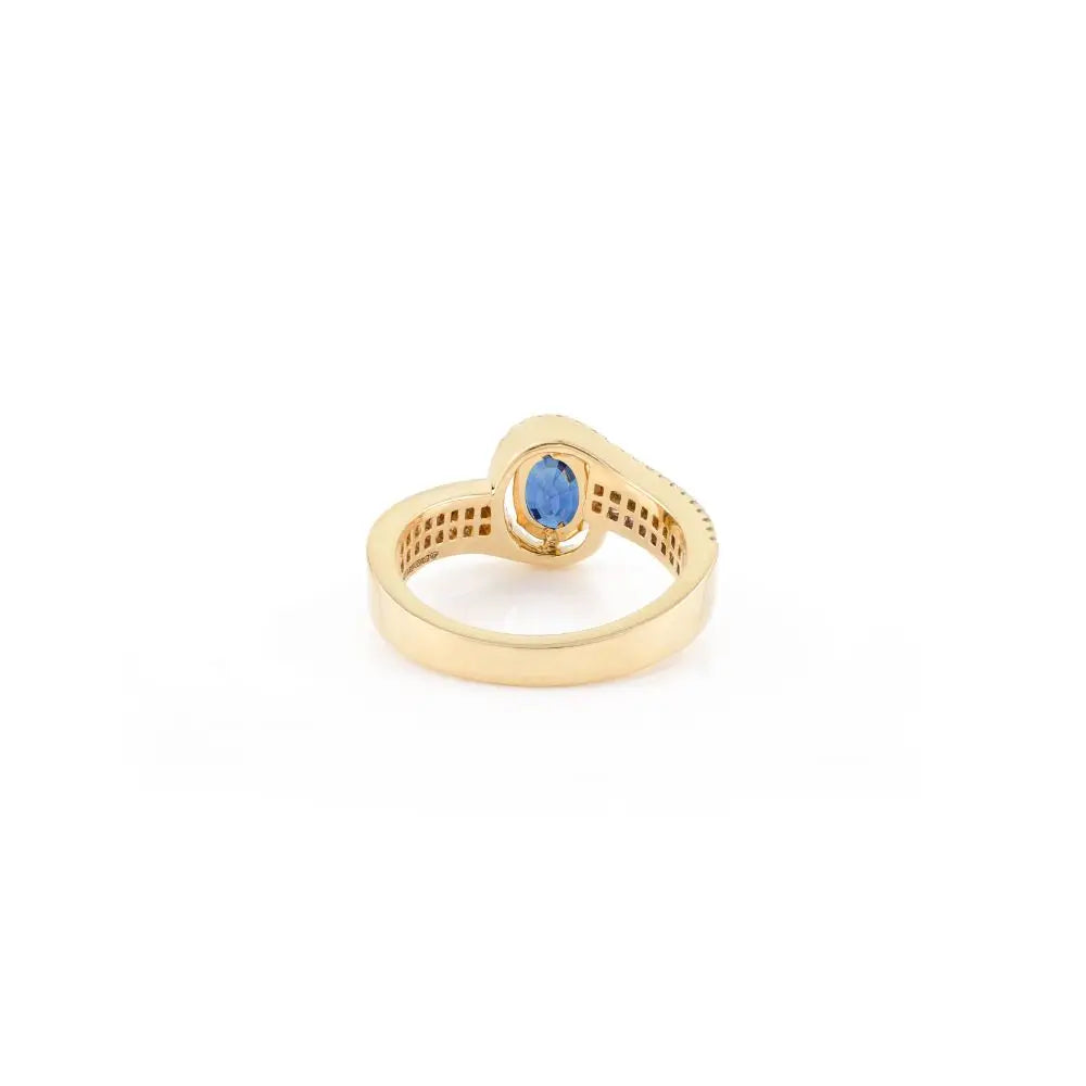 Handmade 18k Yellow Gold With Blue Sapphire & Diamond Engagement Ring
