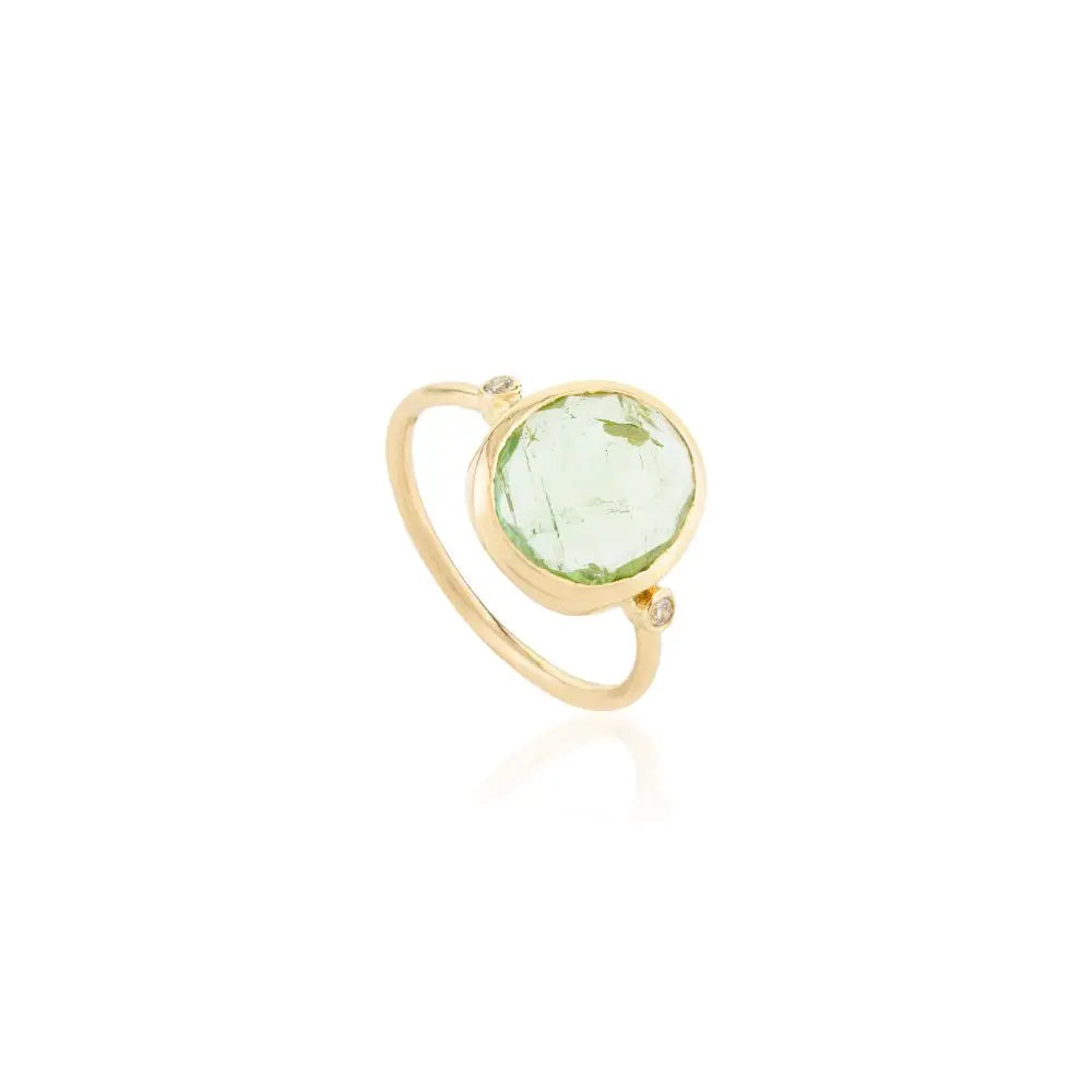 Handmade 18k Yellow Gold Tourmaline & Diamond Three Stone Ring
