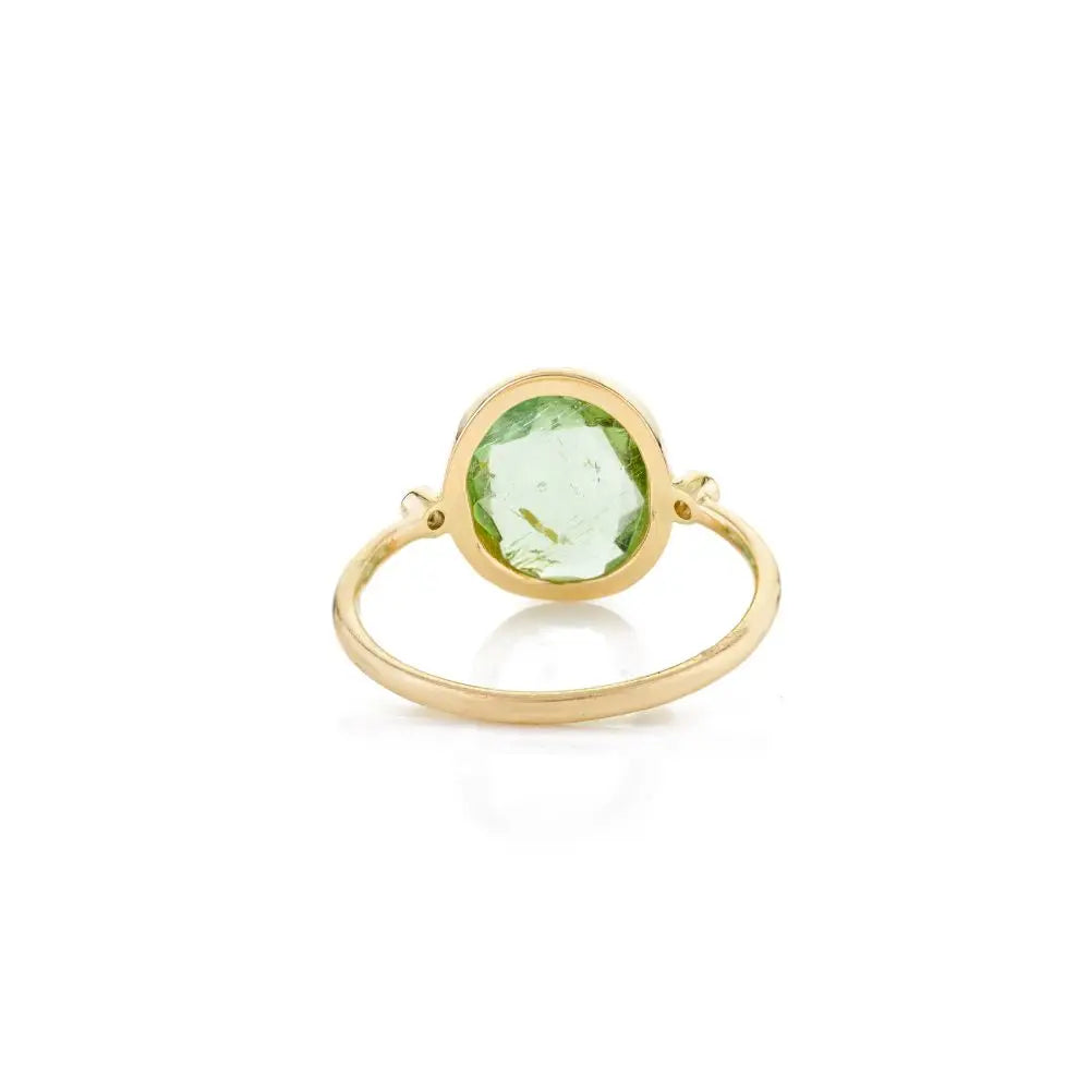 Handmade 18k Yellow Gold Tourmaline & Diamond Three Stone Ring